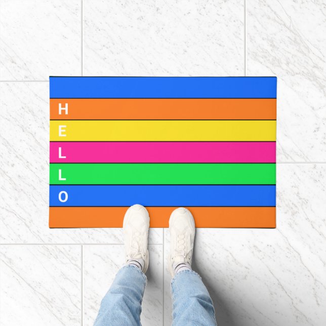 FUN NEON FLUORESCENT FARBSTRIPE LINIEN HELLO TEXT FUßMATTE (Indoor)
