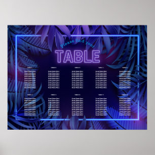 Fun Neon Glow Geburtstag herunterladbare Sitzkarte Poster