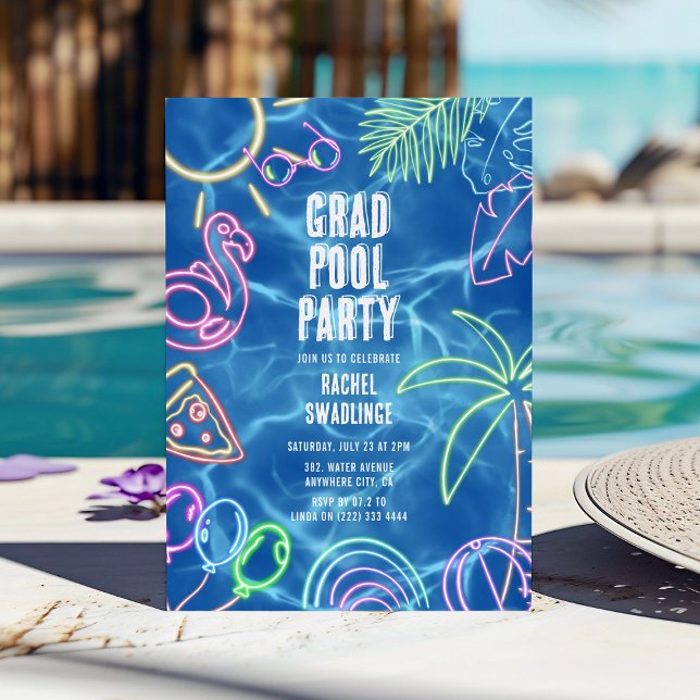 Fun Neon Graduation Pool Party  Einladung (Von Creator hochgeladen)