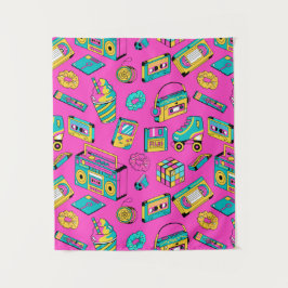 Fun Neon Pink Retro 80er 90er Tech Bright Muster Wandteppich