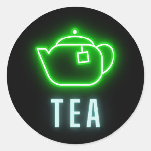 Fun Neon Teapot Runder Aufkleber