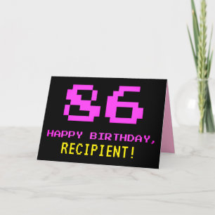Fun, Nerdy, Geeky, Pink, 8-Bit Style 86th Birthday Karte