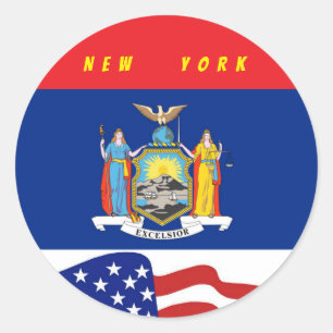 Fun New York Flag mit Stares Stripes Runder Aufkleber