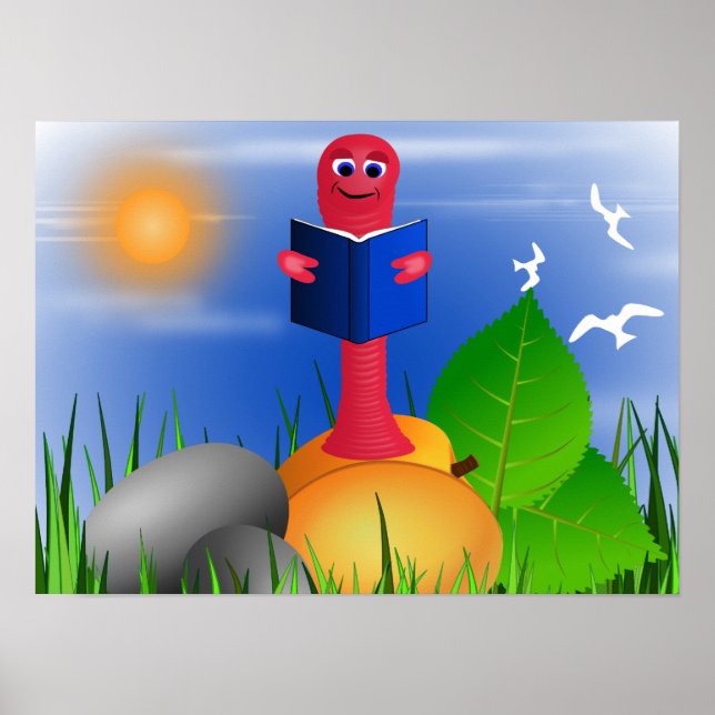 Fun Niedlich Book Worm Bookworm Poster Print (Vorne)