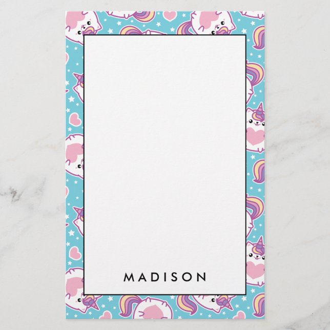 Fun Niedlich Chubby Kitschy Unicorn Kitty Briefpapier (Vorderseite)