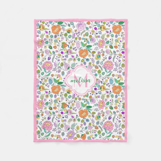 Fun Niedlich farbenfrohe blumenmonogram Baby Girl Fleecedecke (Vorderseite)