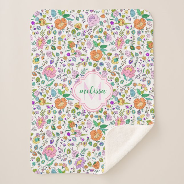 Fun Niedlich farbenfrohe blumenmonogram Baby Girl Sherpadecke (Vorderseite)