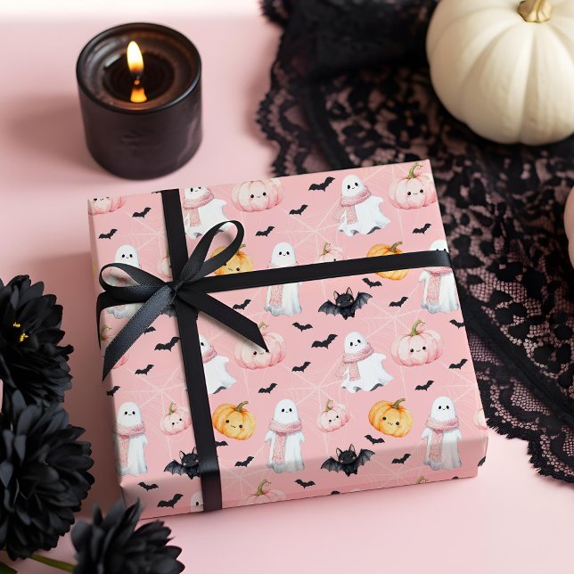 Fun Niedlich Ghost bat Kürbis & Spider Web Hallowe Geschenkpapier (Fun Cute Ghost bat pumpkin & Spider Web Halloween Wrapping Paper)