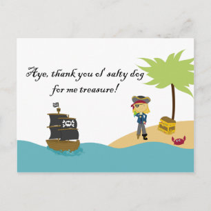 Fun niedlich Girl's Pirate danke Postcard Postkarte