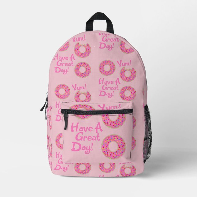 Fun Niedlich Great Day Donut Slogan Muster Bedruckter Rucksack (Vorderseite)
