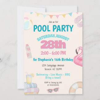 Fun Niedlich Summer Pool Geburtstagsparty Einladun Einladung