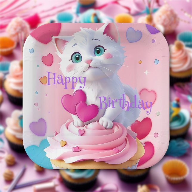 Fun Niedlich White Kitten Cupcake Girly Geburtstag Pappteller (Von Creator hochgeladen)
