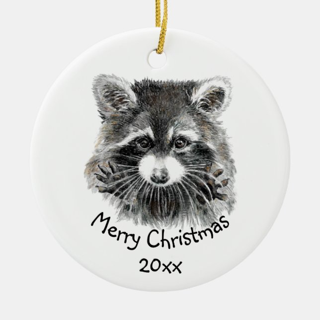Fun Niedliche Wasserfarbe Raccoon Frische Tierart  Keramik Ornament (Vorne)