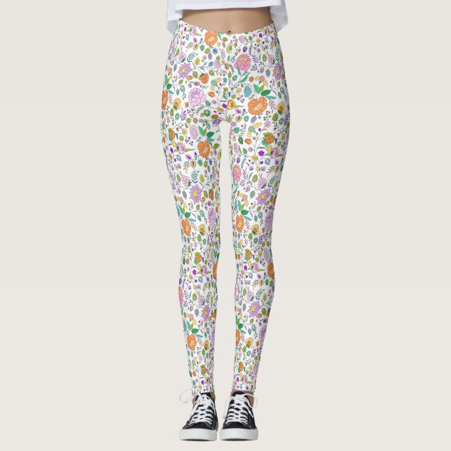 Fun Niedliches botanisches farbiges Muster Leggings (Vorderseite)