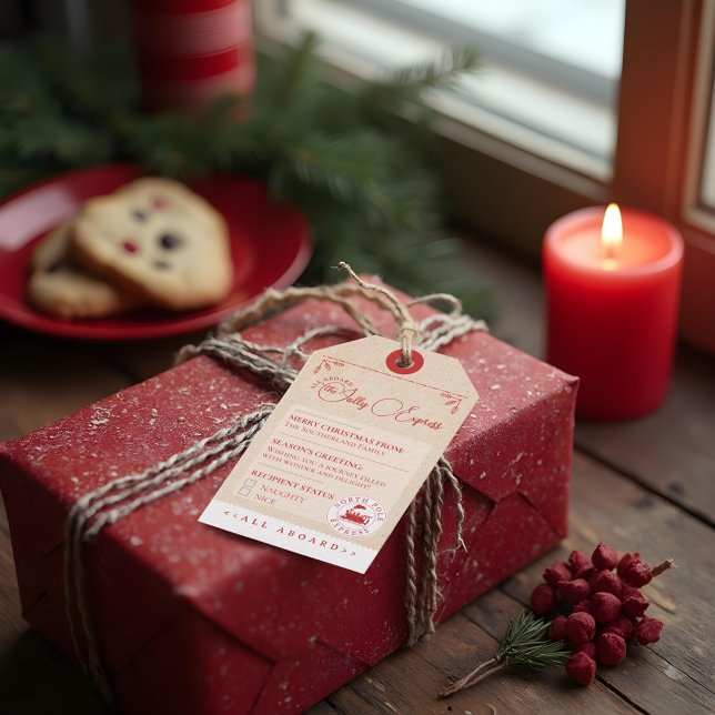 Fun North Pole Express Zug Ticket Weihnachten Geschenkanhänger (Fun North Pole Express Train Ticket Christmas Gift Tags)