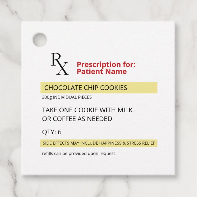 Fun Novelty Rx Verschreibung Cookie Gefälligkeitst Geschenkanhänger (Vorderseite)