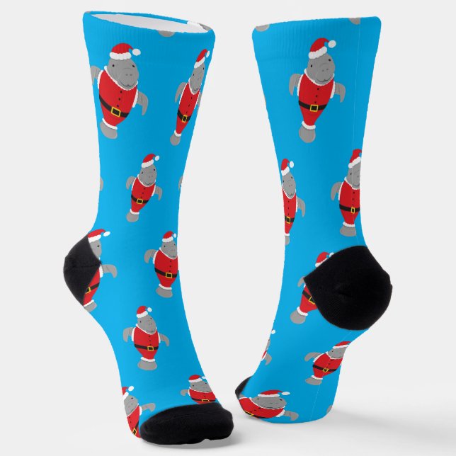 Fun Novelty Santa Manatee Animal Socken (Gewinkelt)
