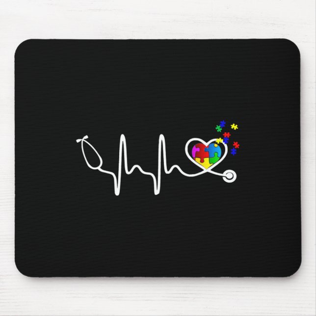 Fun Nurse Autism Puzzle Stethoscope - Herz 1 Mousepad (Vorne)