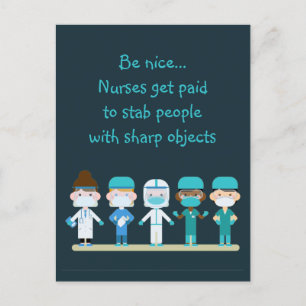 Fun Nurse Doctor Stab People Sharp Objects Zitat Postkarte