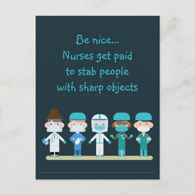 Fun Nurse Doctor Stab People Sharp Objects Zitat Postkarte (Vorderseite)