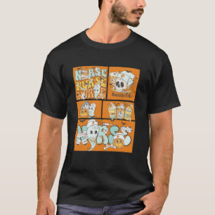 Fun Nurse Halloween Orange Tile Basic Dark T - Shi T-Shirt