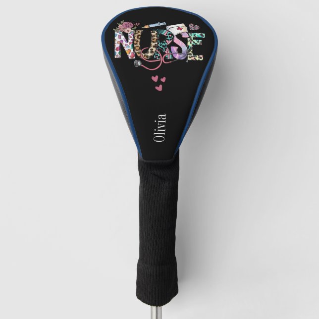 Fun Nurses Retro Typografie Personalisiert Golf Headcover (Vorderseite)