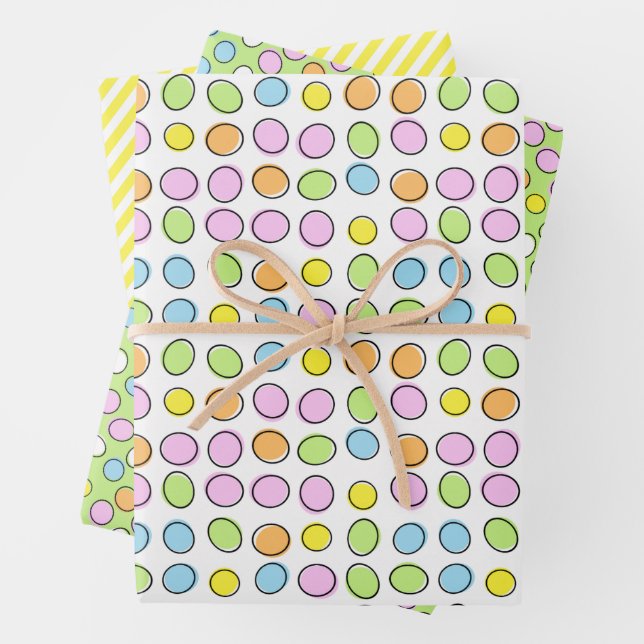 Fun Oaster Eggs Weiß, grün gestreiftes Muster Geschenkpapier Set (Beispiel)