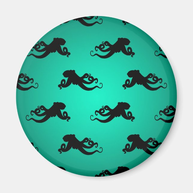 Fun Octopus-Silhouetten auf Grün Magnet (Vorne)