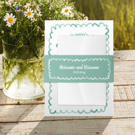 Fun Olive Green White Hand Drawn Name Datum Hochze Einladungsbanderole