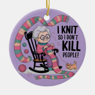 Fun Oma Knitting Design Keramik Ornament