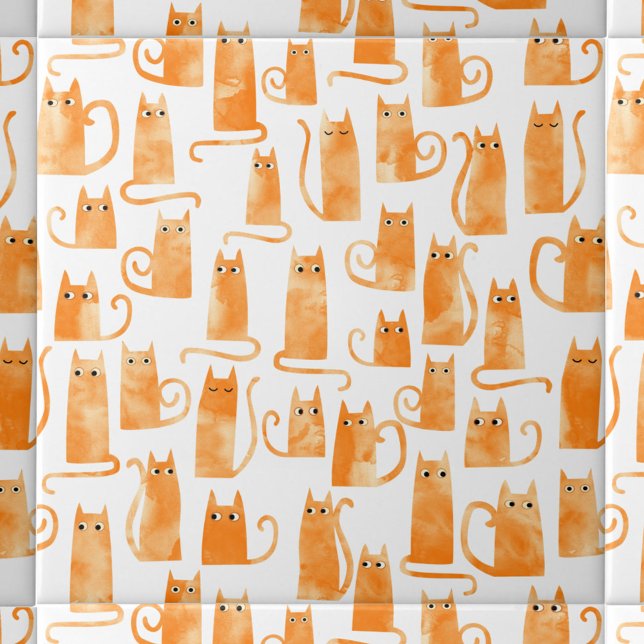 Fun Orange Cat Fliese (Ginger Orange Cat watercolor pattern ceramic tile for animal lovers)