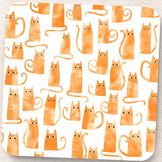 Fun Orange Cat Getränkeuntersetzer (Fun ginger orange cat pattern coaster)