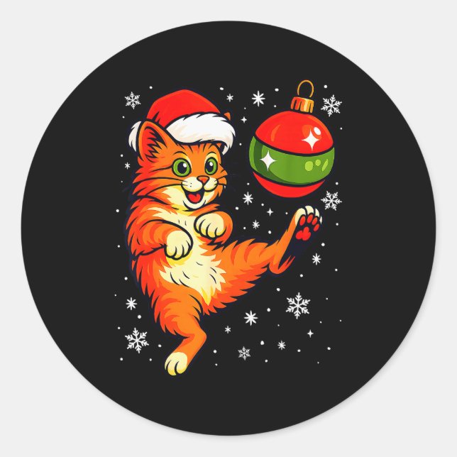 Fun Orange Cat Humor Christmas Ornament Football S Runder Aufkleber (Vorderseite)