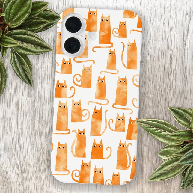 Fun Orange Cat iPhone 16 Hülle (Fun and quirky watercolor orange ginger cat pattern iphone case)