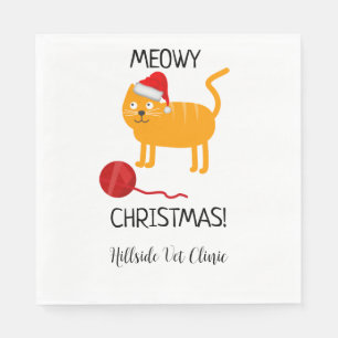 Fun Orange Cat Meowy Christmas Party Napkin Serviette