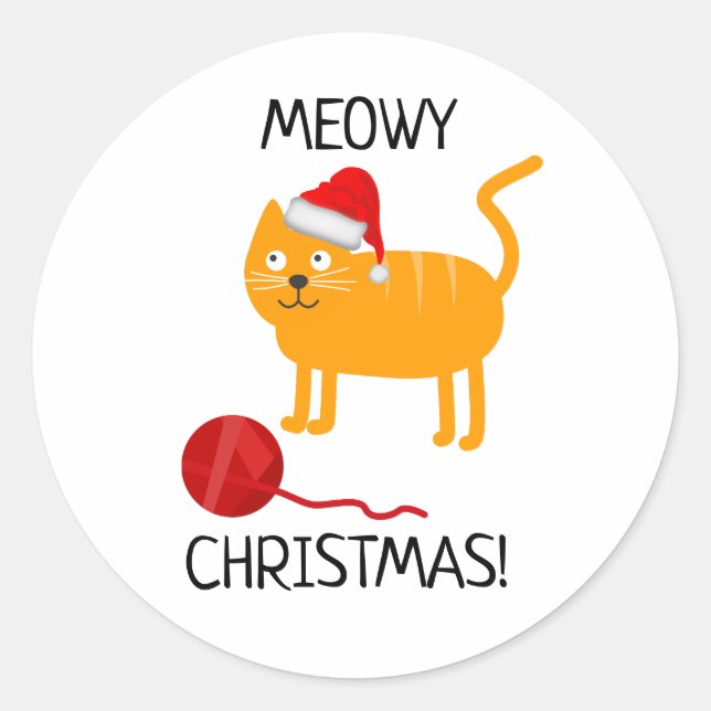 Fun Orange Cat Meowy Weihnachtsaufkleber Runder Aufkleber (Vorderseite)