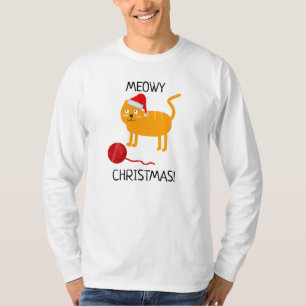 Fun Orange Cat Meowy Weihnachtsmann T - Shirt