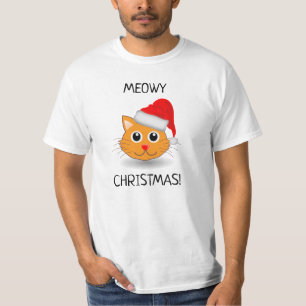 Fun Orange Cat Meowy Weihnachtsmann T - Shirt