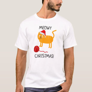 Fun Orange Cat Meowy Weihnachtsmann T - Shirt