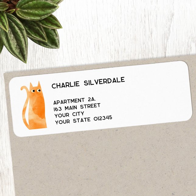 Fun Orange Cat Rücksendeadresse (Fun orange ginger watercolor cat personalized return address label)