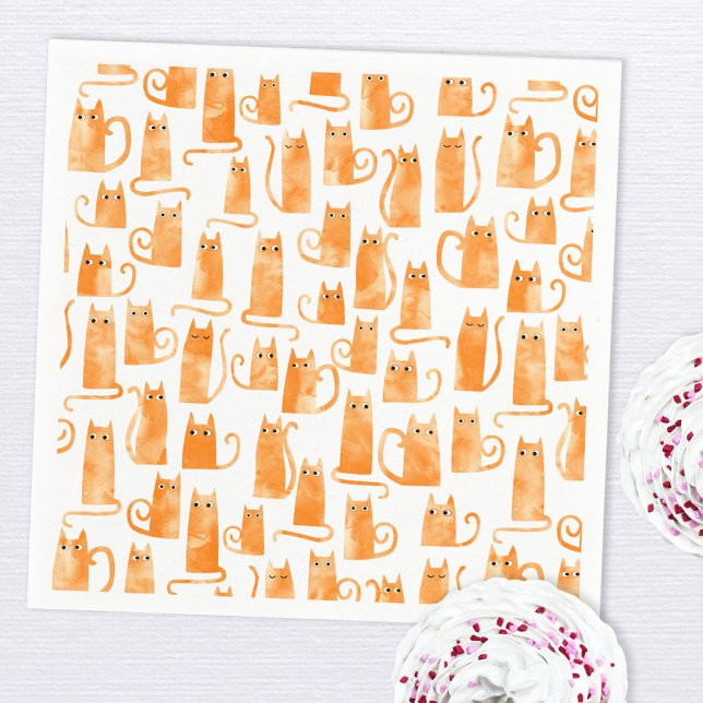 Fun Orange Cat Serviette (Orange ginger cat pattern watercolor art party paper napkin)