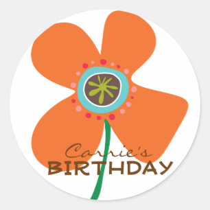 Fun Orange Daisy Pop Girls Geburtstagsparty Gefall Runder Aufkleber