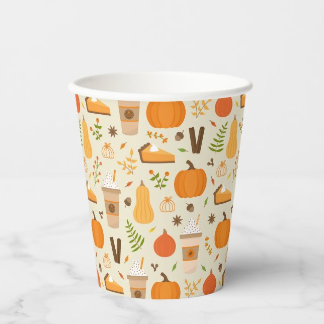 Fun Orange Fall Pattern Pappbecher (Vorderseite)