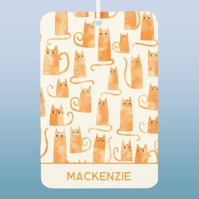 Fun Orange Ginger Cat Pattern Personalisiert Autolufterfrischer (Ginger orange cat pattern personalized name vehicle car air freshener)