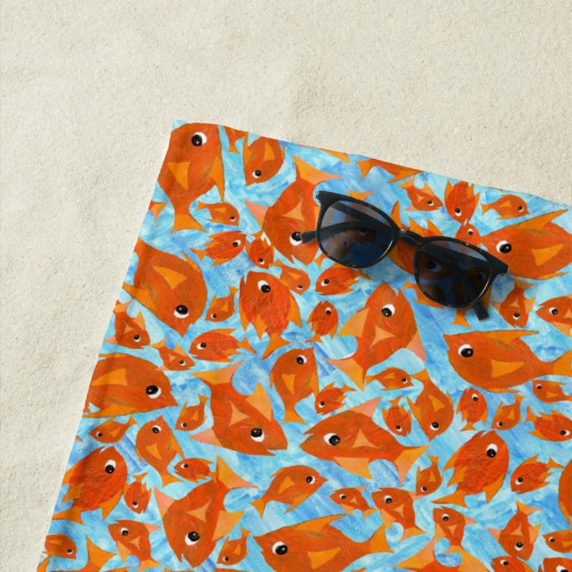 Fun Orange Goldfish Wasser Blue Hintergrund Strandtuch (Beispiel)
