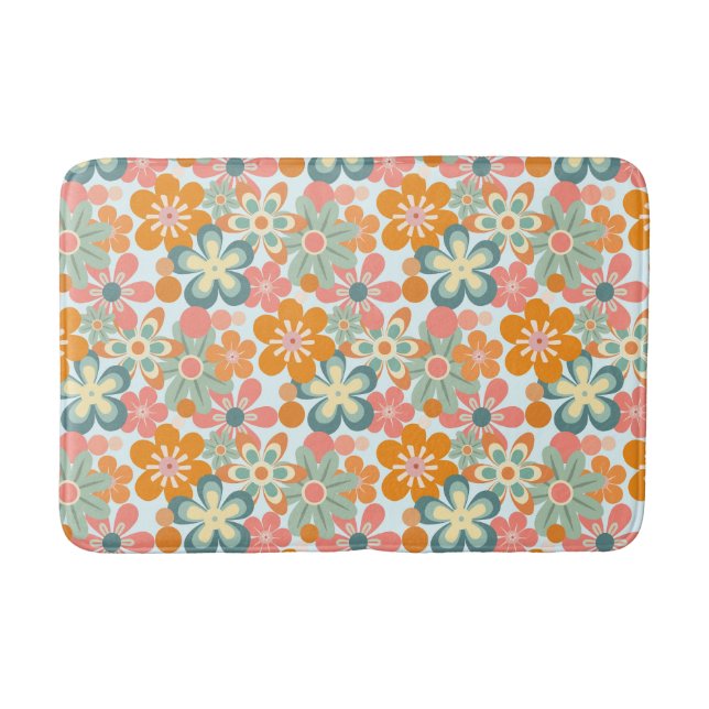 Fun Orange Green Pink Retro Blume Muster Badematte (Vorderseite)