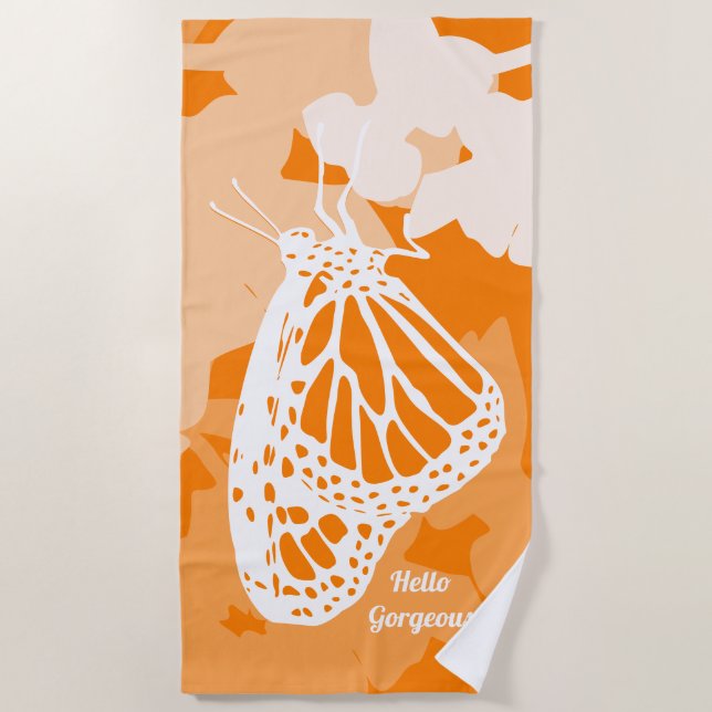 Fun Orange Hello Gorgeous Monarch Butterfly Strandtuch (Vorderseite)