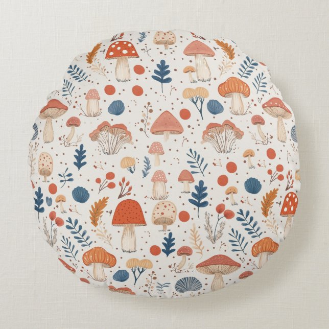 Fun Orange Herbst Pilz Fairy Round Pillow Rundes Kissen (Vorderseite)