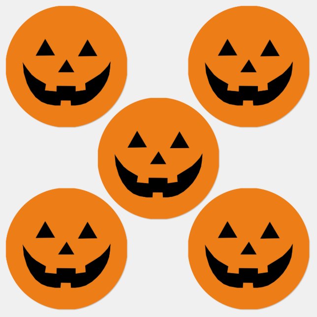 Fun orange Kürbislaterne Kürbisgesicht Halloween Etiketten (Gruppe)
