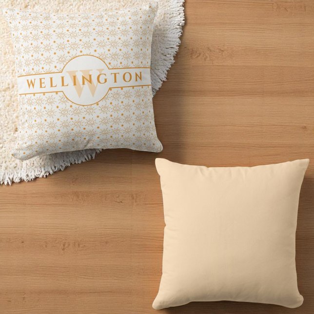 Fun Orange Monogram Name Hand Drawing Sun Kissen (Front and back monogram matching color back)